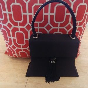 Structured Black Satin Evening Bag